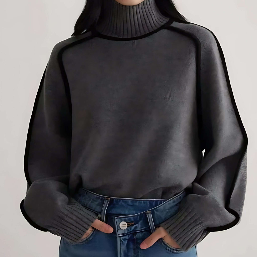 Ashley | Contrast Trim Long Sleeve Turtleneck Sweater