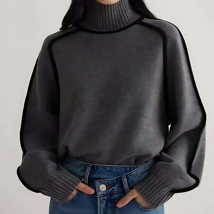 Ashley | Contrast Trim Long Sleeve Turtleneck Sweater