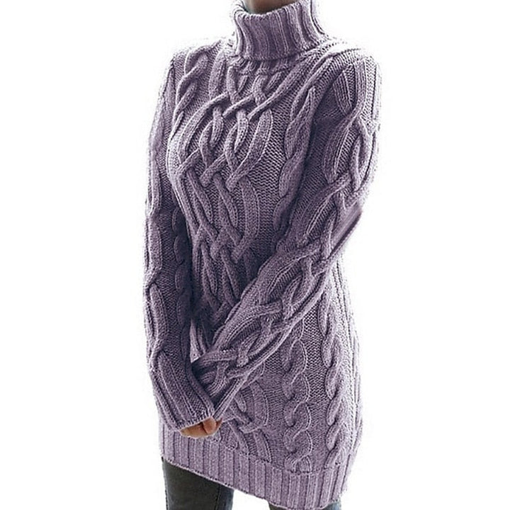 Ashley | Graceful Cable Knit Turtleneck Sweater Winter Dress
