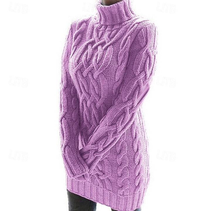 Ashley | Graceful Cable Knit Turtleneck Sweater Winter Dress