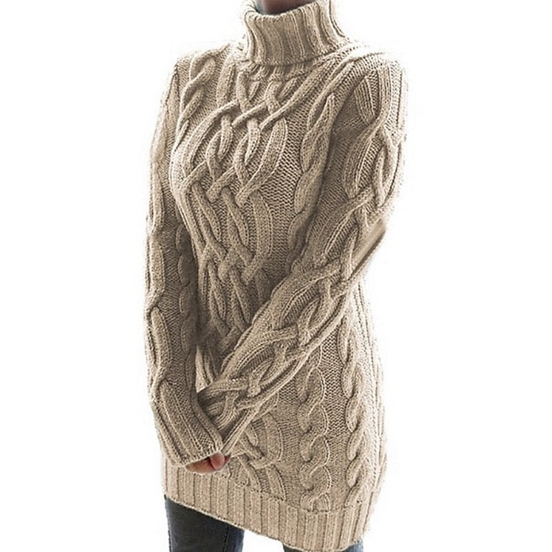Ashley | Graceful Cable Knit Turtleneck Sweater Winter Dress