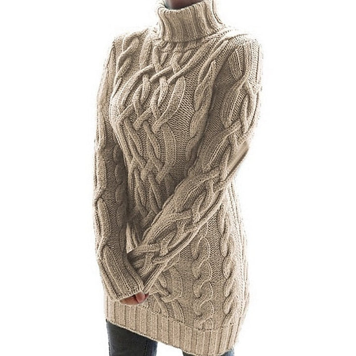 Ashley | Graceful Cable Knit Turtleneck Sweater Winter Dress