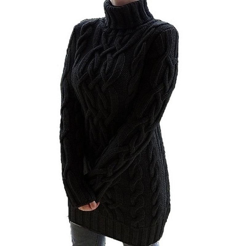 Ashley | Graceful Cable Knit Turtleneck Sweater Winter Dress
