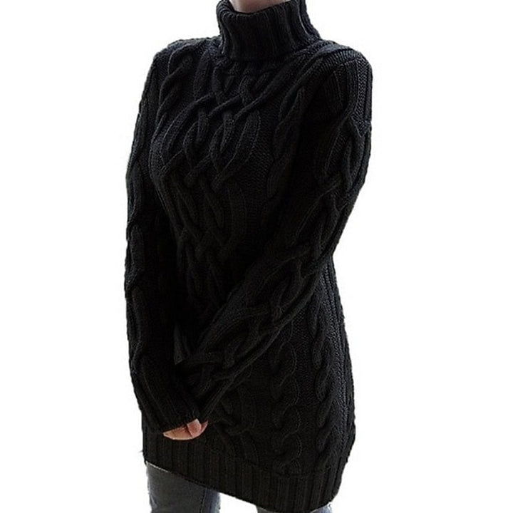 Ashley | Graceful Cable Knit Turtleneck Sweater Winter Dress