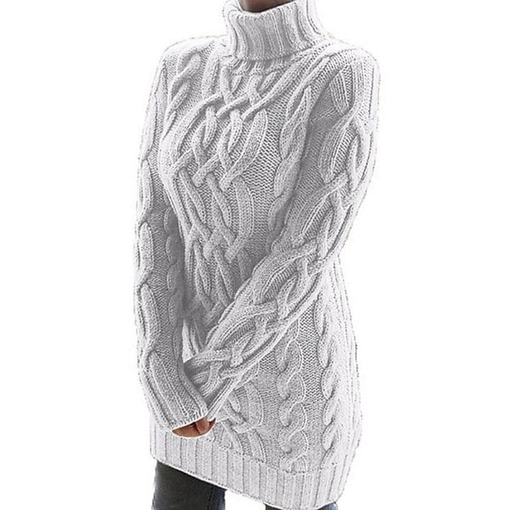 Ashley | Graceful Cable Knit Turtleneck Sweater Winter Dress