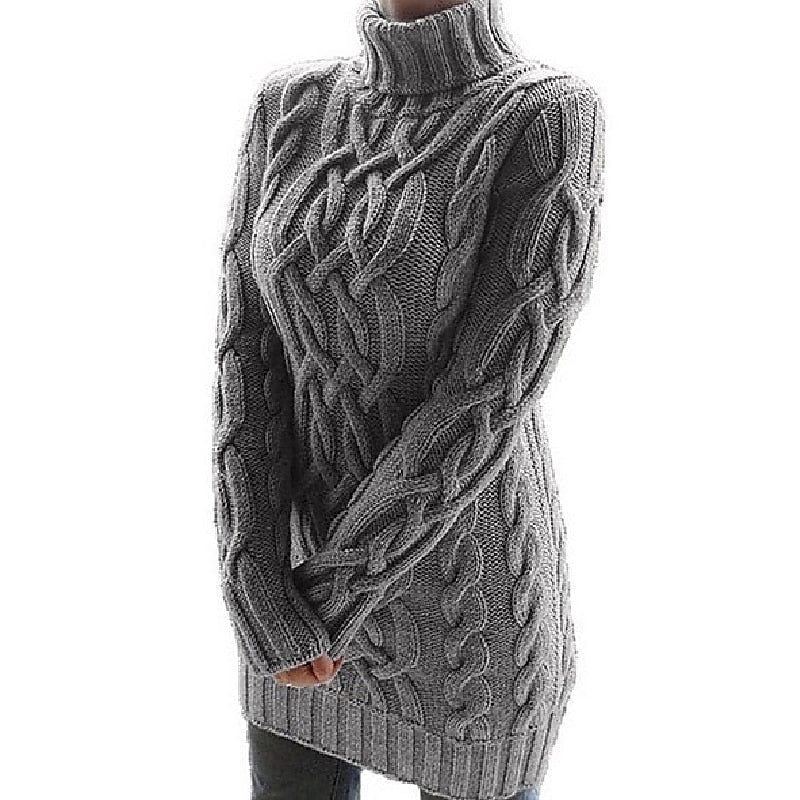 Ashley | Graceful Cable Knit Turtleneck Sweater Winter Dress