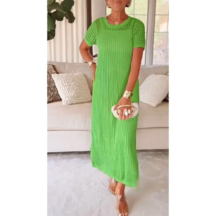 Ashley | Sophisticated Crochet Knit Short Sleeve Sweater Dress