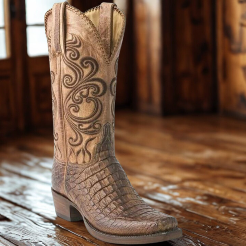 Ashley | Square Toe Embossed Western Cowboy Boots