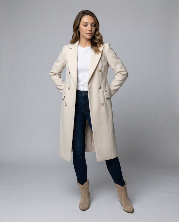 Ashley | Stylish Double Breasted Camel Coat Long Trench
