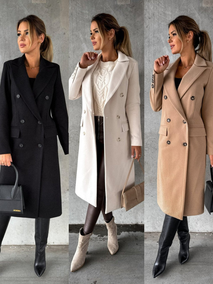 Ashley | Stylish Double Breasted Camel Coat Long Trench