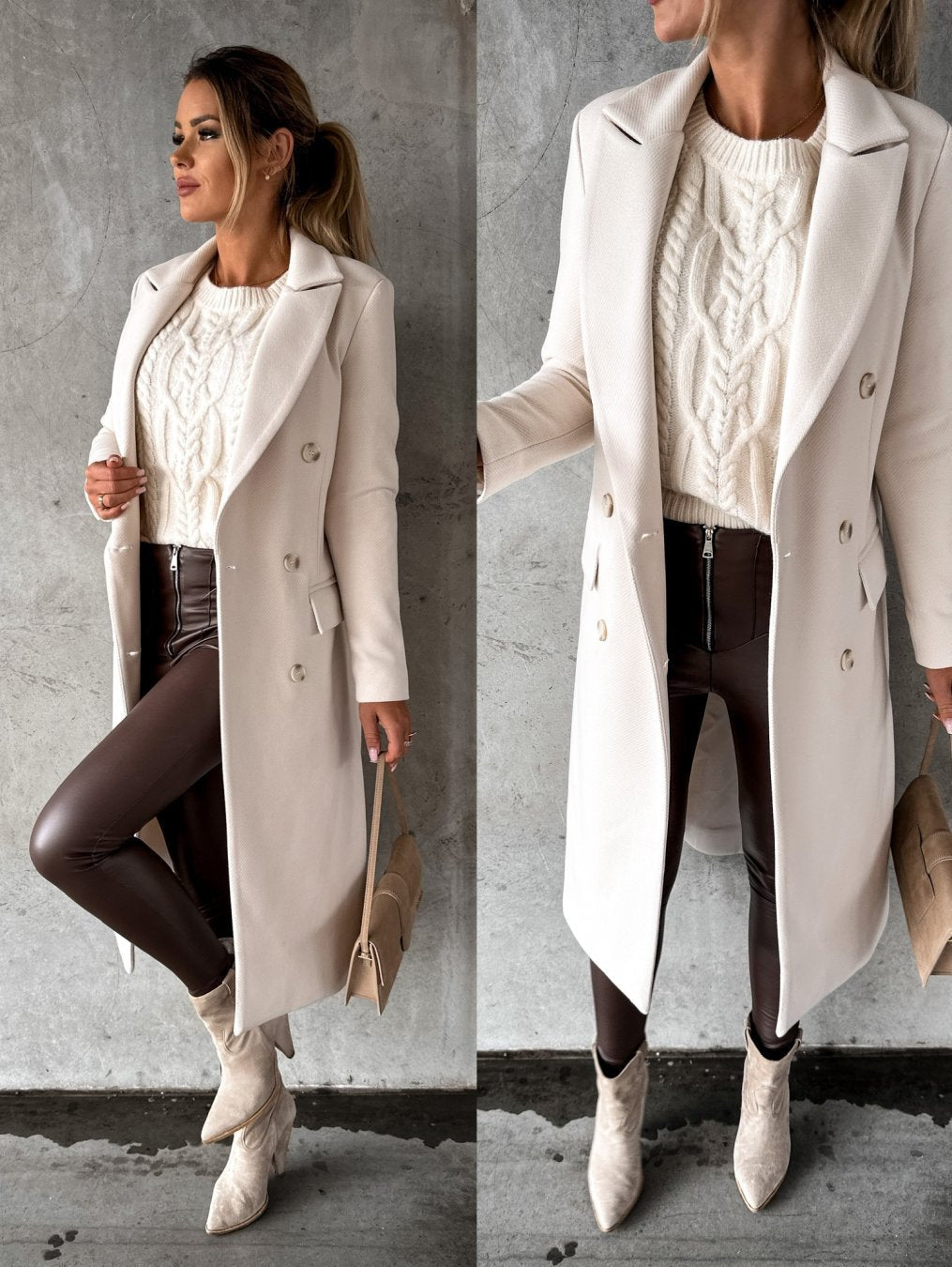 Ashley | Stylish Double Breasted Camel Coat Long Trench