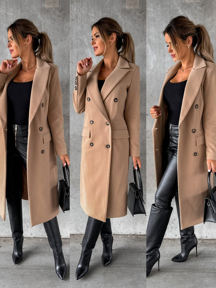 Ashley | Stylish Double Breasted Camel Coat Long Trench