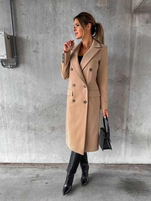Ashley | Stylish Double Breasted Camel Coat Long Trench