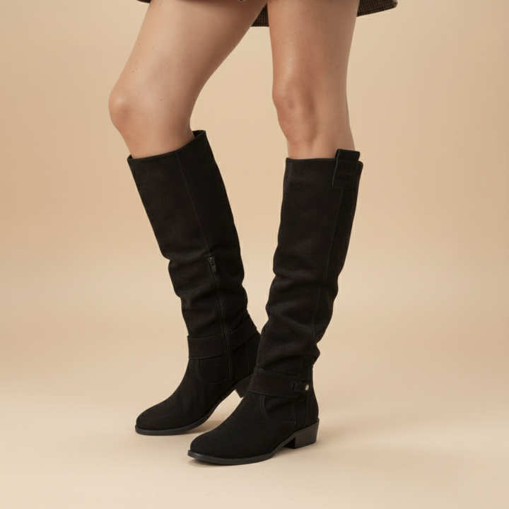 Ashley | Stylish Slouchy Knee High Buckle Boots
