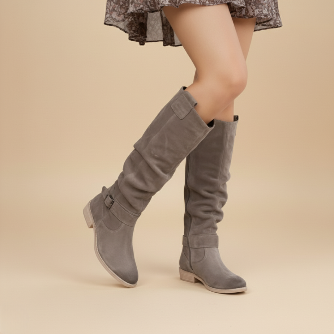 Ashley | Stylish Slouchy Knee High Buckle Boots