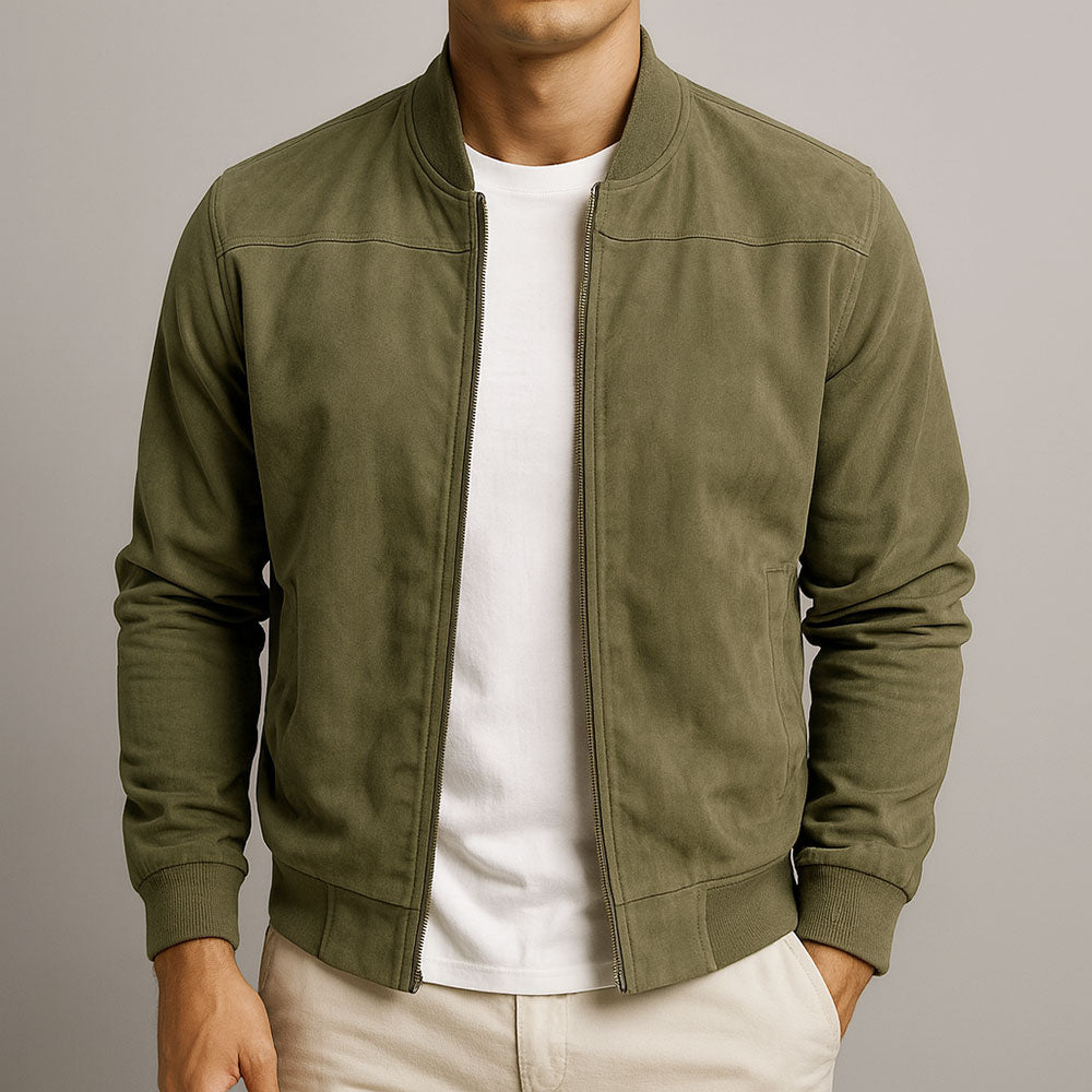 Austin | Classic Zip-Front Suede-Look Bomber Jacket
