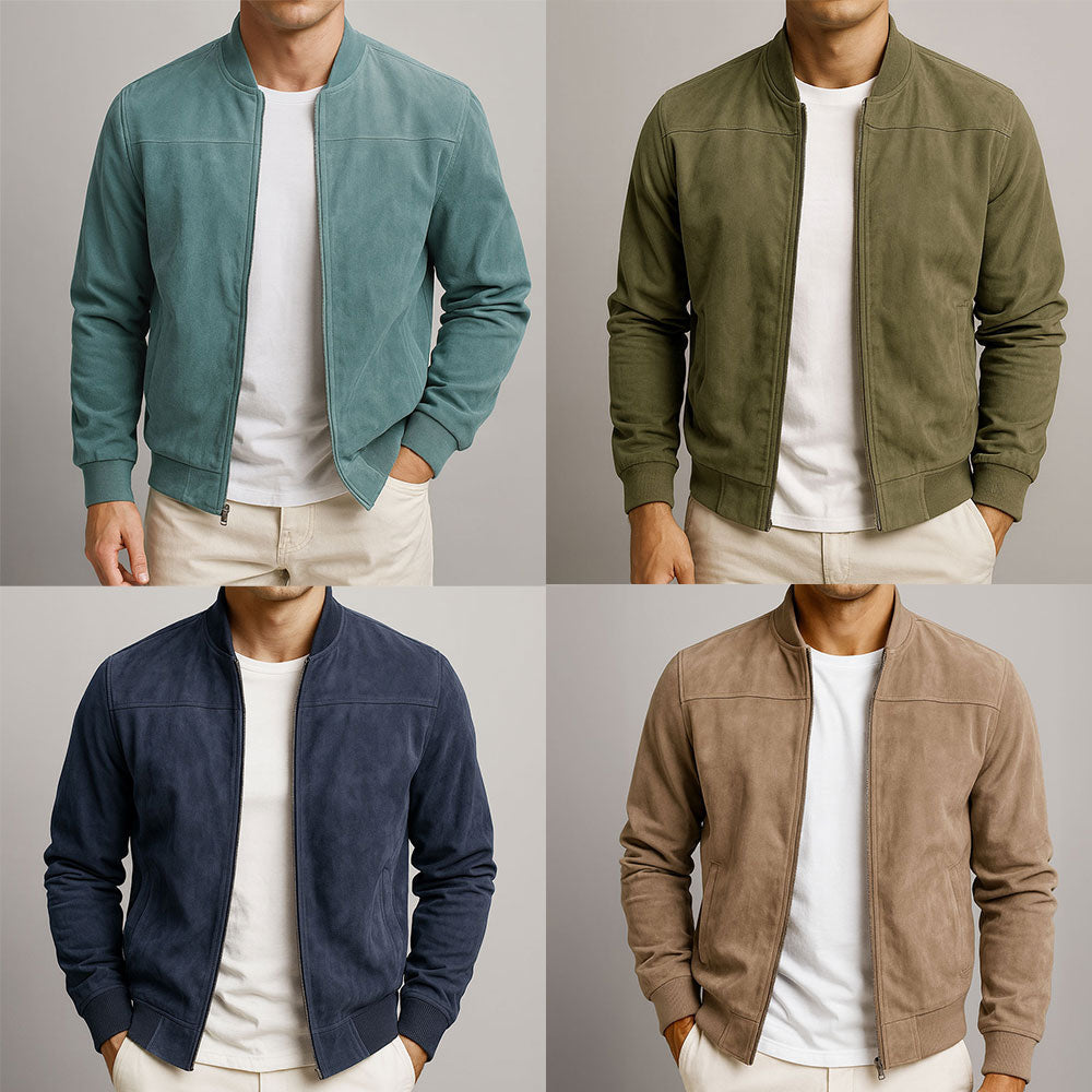Austin | Classic Zip-Front Suede-Look Bomber Jacket