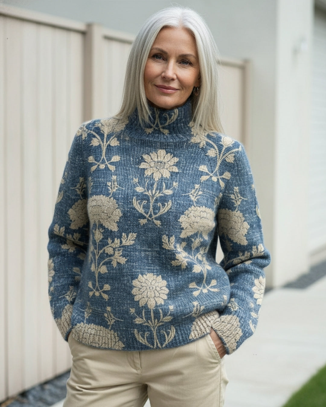 Ava | Classic Floral Long Sleeve Turtleneck Sweater