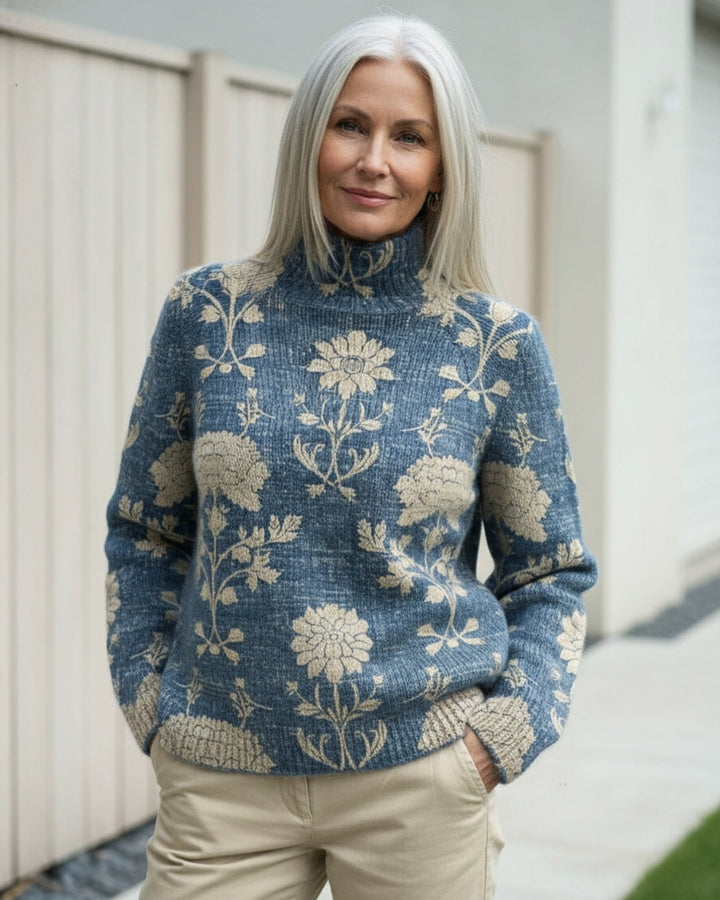 Ava | Classic Floral Long Sleeve Turtleneck Sweater