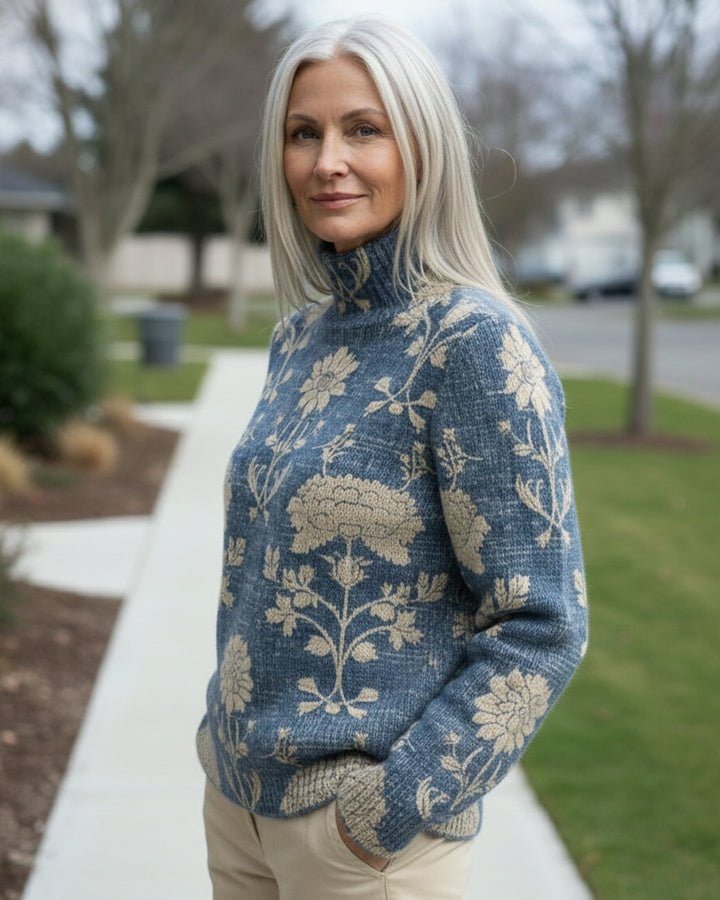 Ava | Classic Floral Long Sleeve Turtleneck Sweater