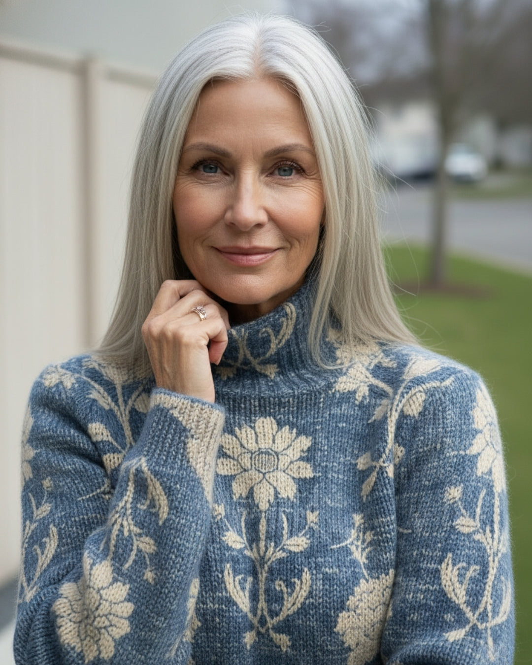 Ava | Classic Floral Long Sleeve Turtleneck Sweater