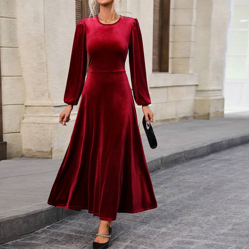 Ava | Polished Fall Wedding Guest Dress in Velvet-Look Maxi Silhouette