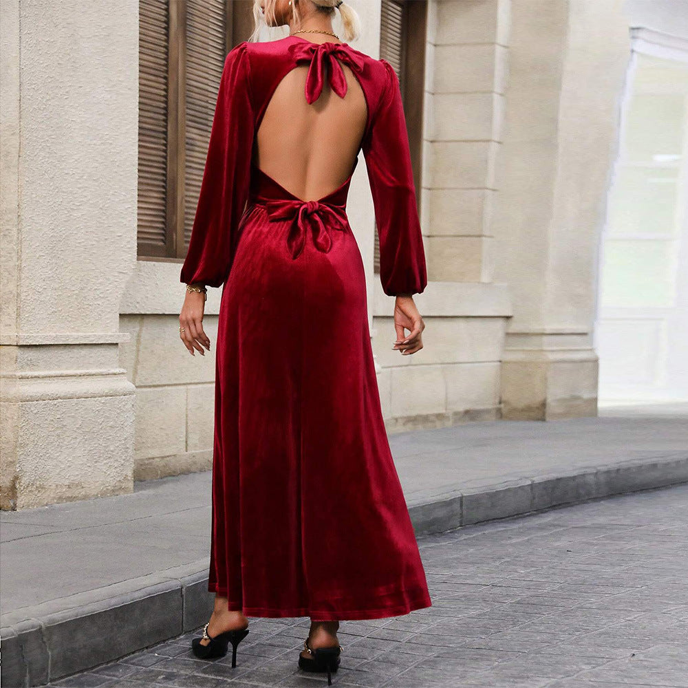Ava | Polished Fall Wedding Guest Dress in Velvet-Look Maxi Silhouette