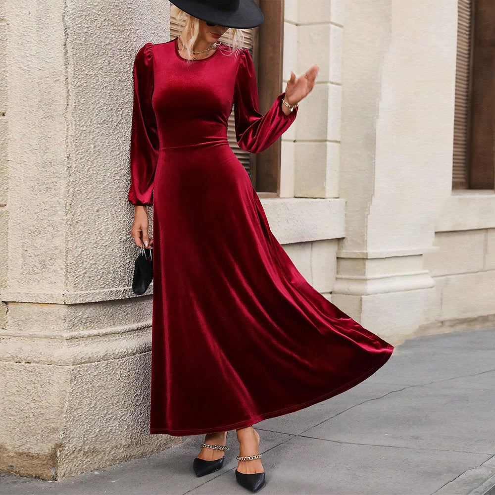 Ava | Polished Fall Wedding Guest Dress in Velvet-Look Maxi Silhouette