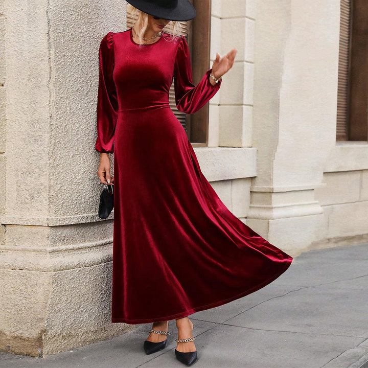 Ava | Polished Fall Wedding Guest Dress in Velvet-Look Maxi Silhouette
