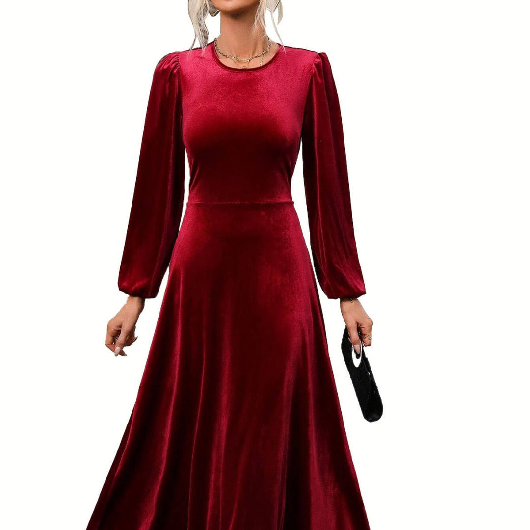 Ava | Polished Fall Wedding Guest Dress in Velvet-Look Maxi Silhouette