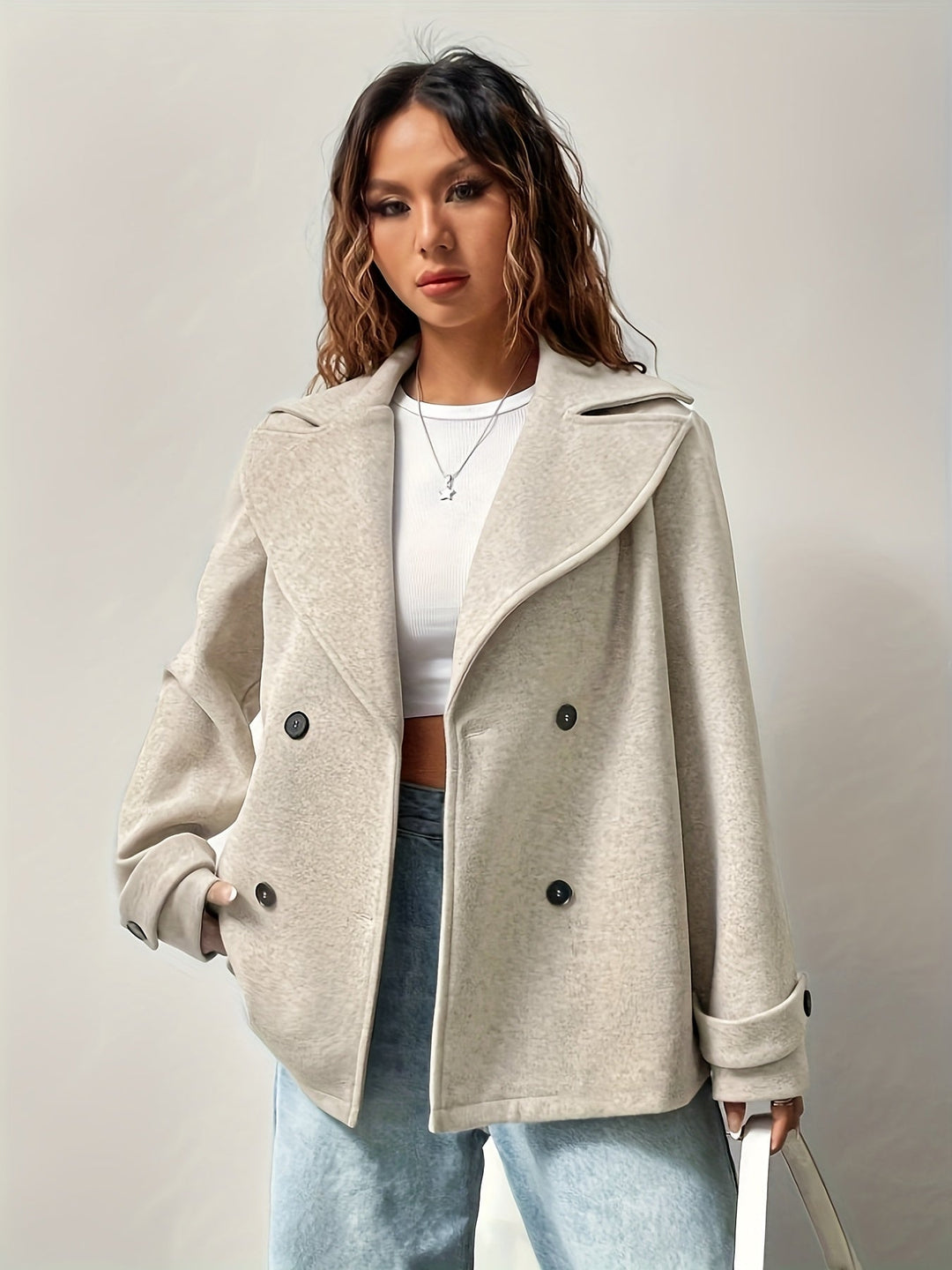 Ava | Polished Oversized Double Breasted Pea Coat