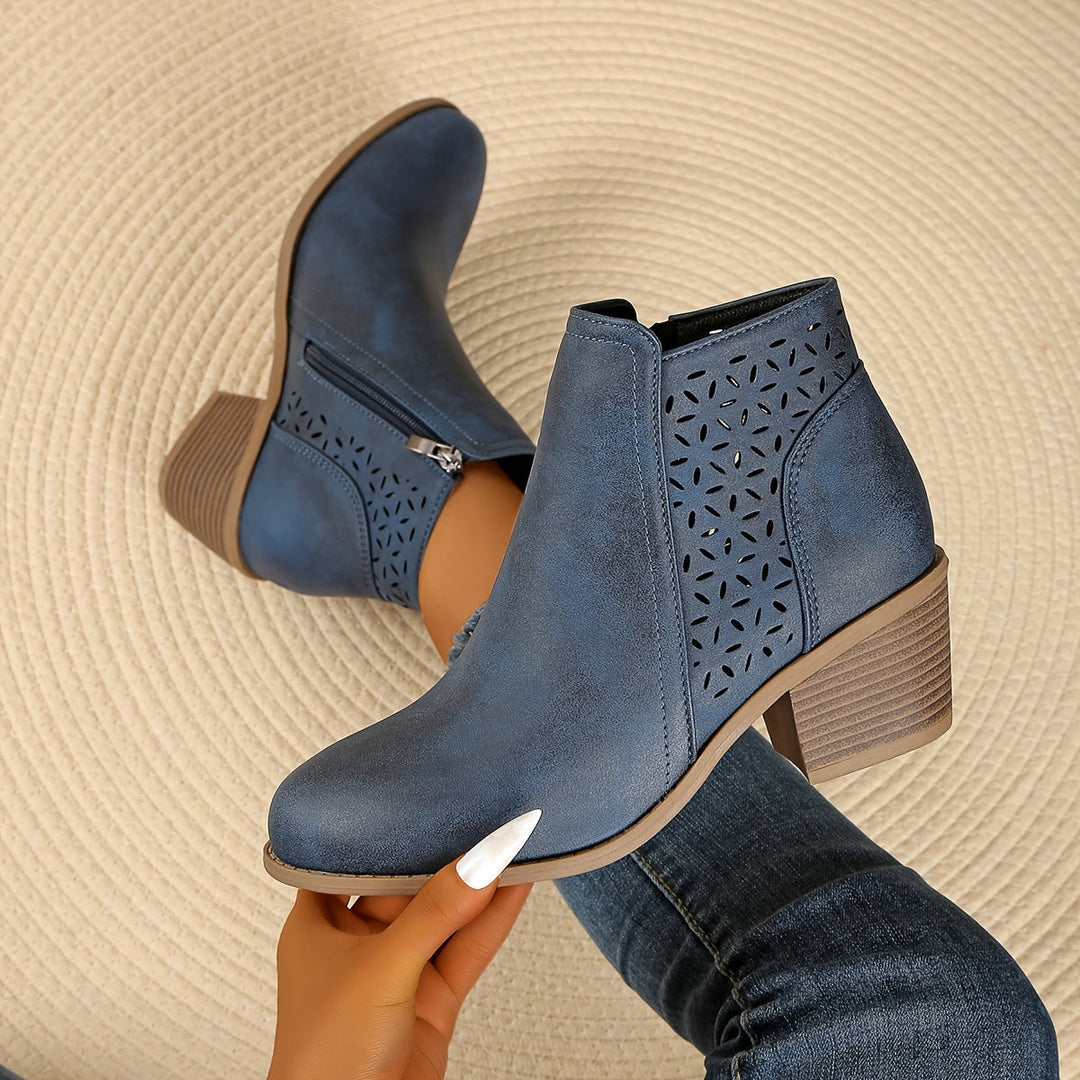 Barbara | Classic Cutout Block Heel Ankle Boots