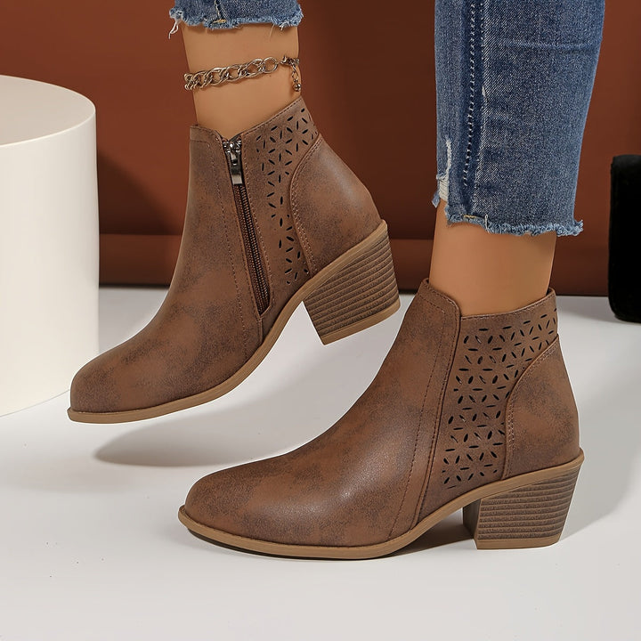 Barbara | Classic Cutout Block Heel Ankle Boots