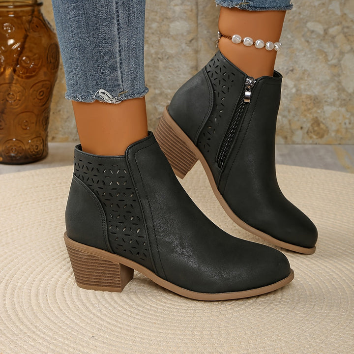 Barbara | Classic Cutout Block Heel Ankle Boots