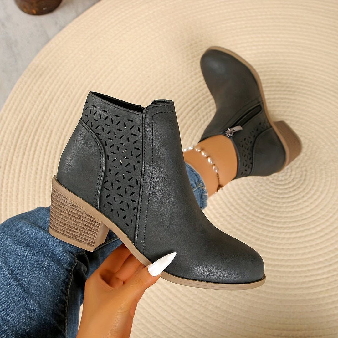 Barbara | Classic Cutout Block Heel Ankle Boots