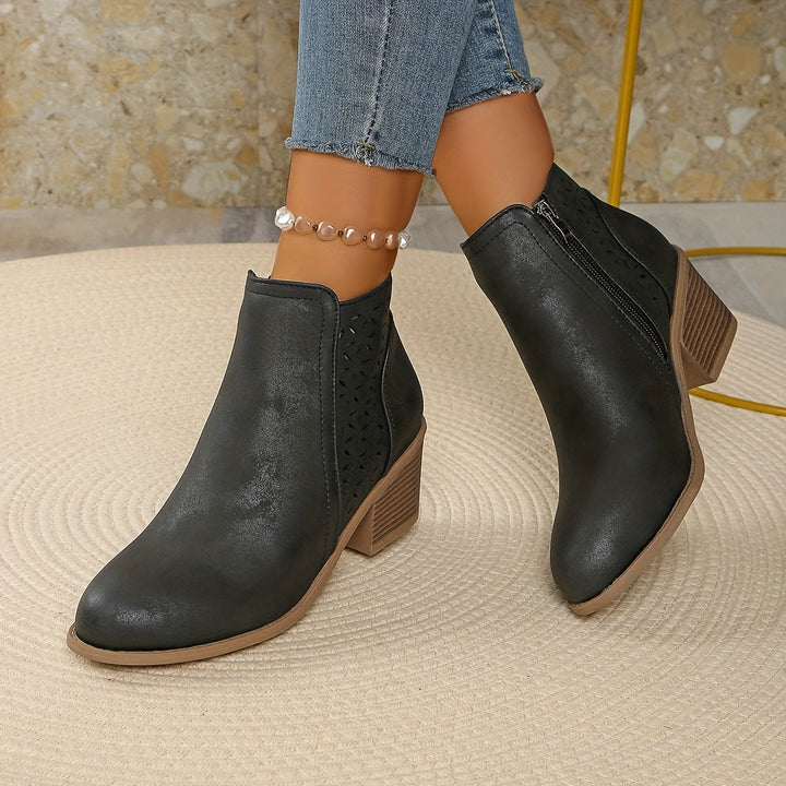 Barbara | Classic Cutout Block Heel Ankle Boots