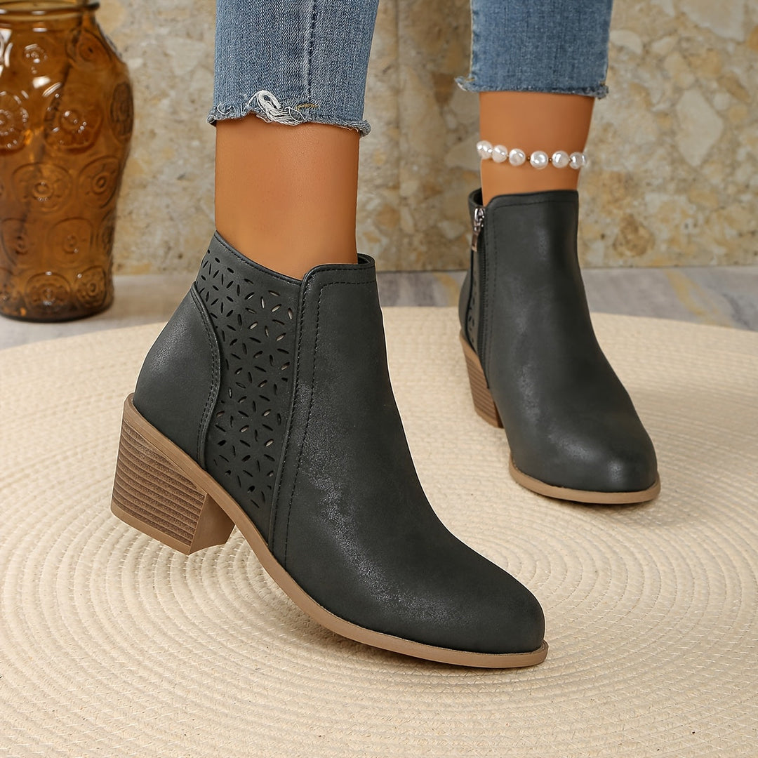 Barbara | Classic Cutout Block Heel Ankle Boots