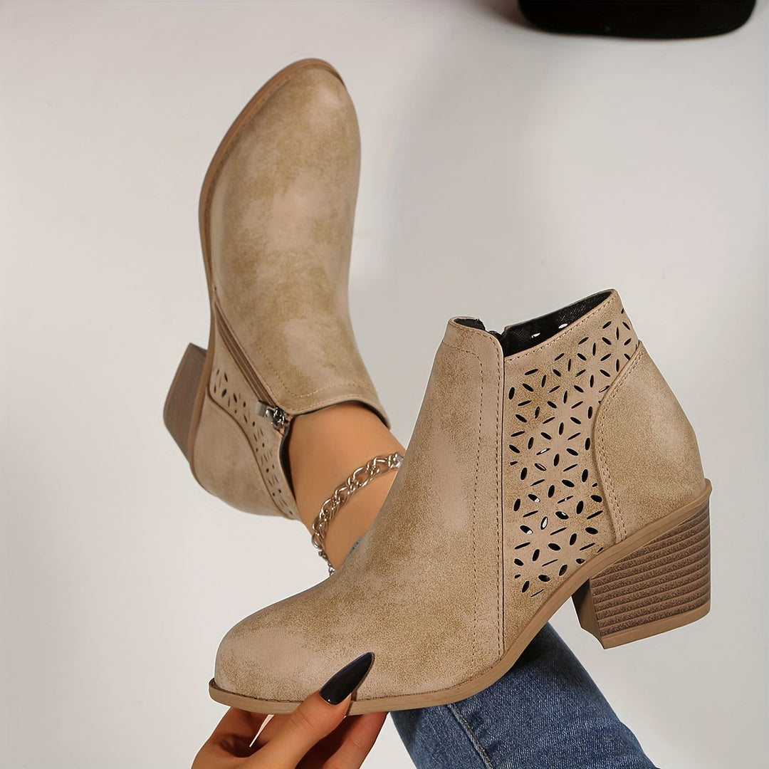 Barbara | Classic Cutout Block Heel Ankle Boots