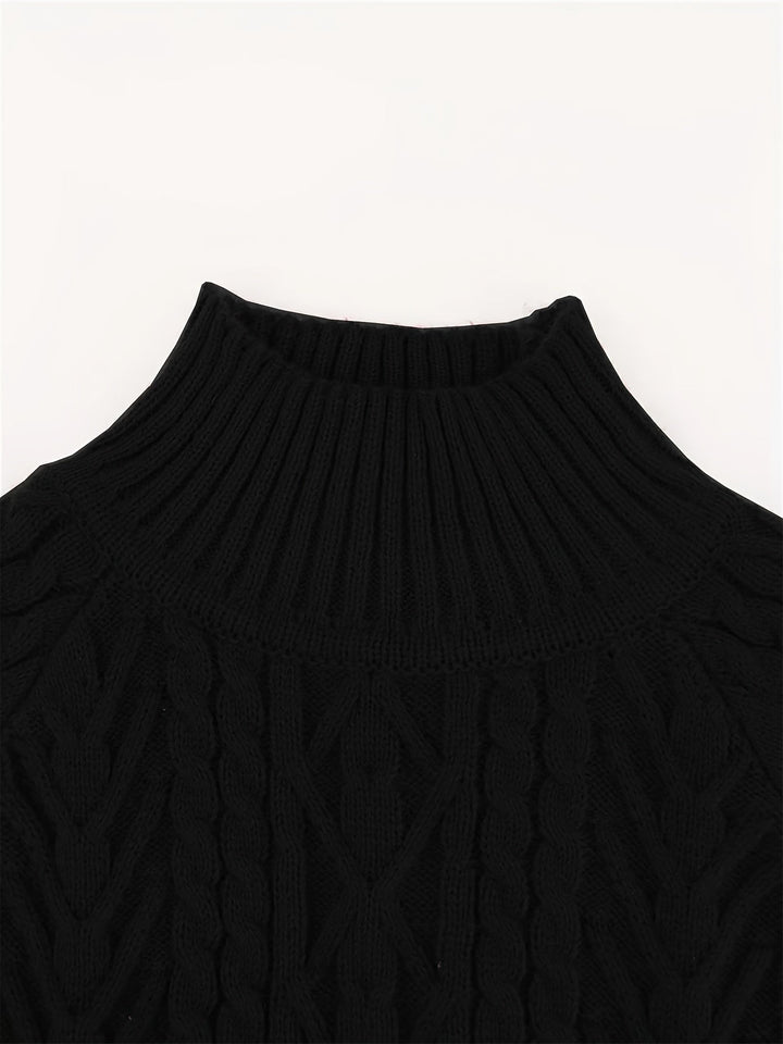 Barbara | Polished Cable Knit Puff Sleeve Turtleneck Sweater