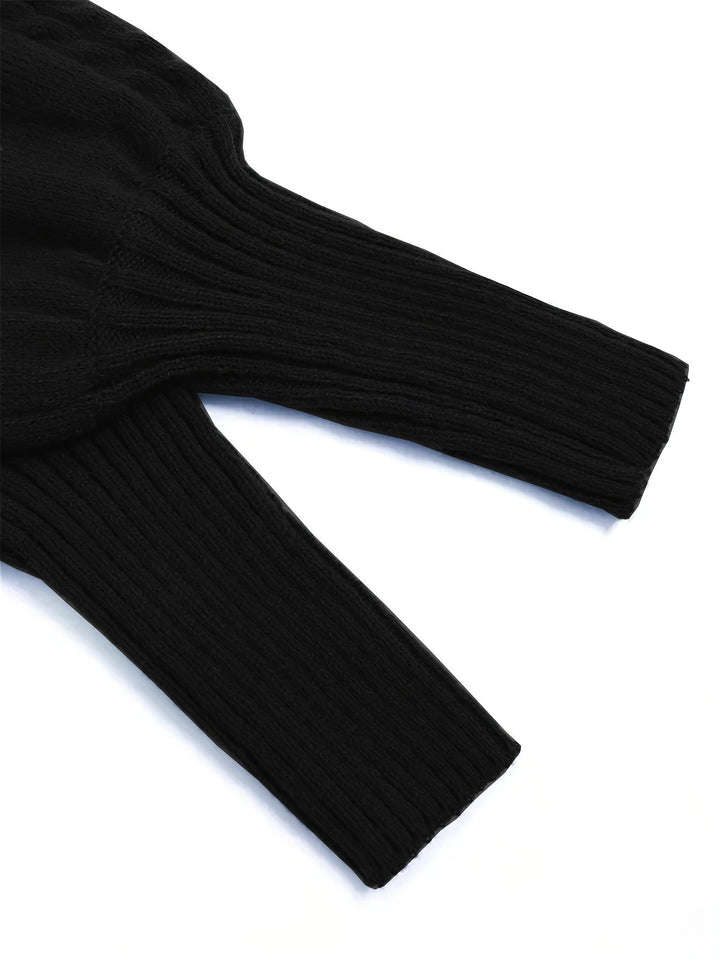 Barbara | Polished Cable Knit Puff Sleeve Turtleneck Sweater