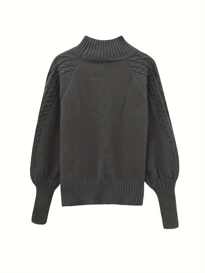 Barbara | Polished Cable Knit Puff Sleeve Turtleneck Sweater