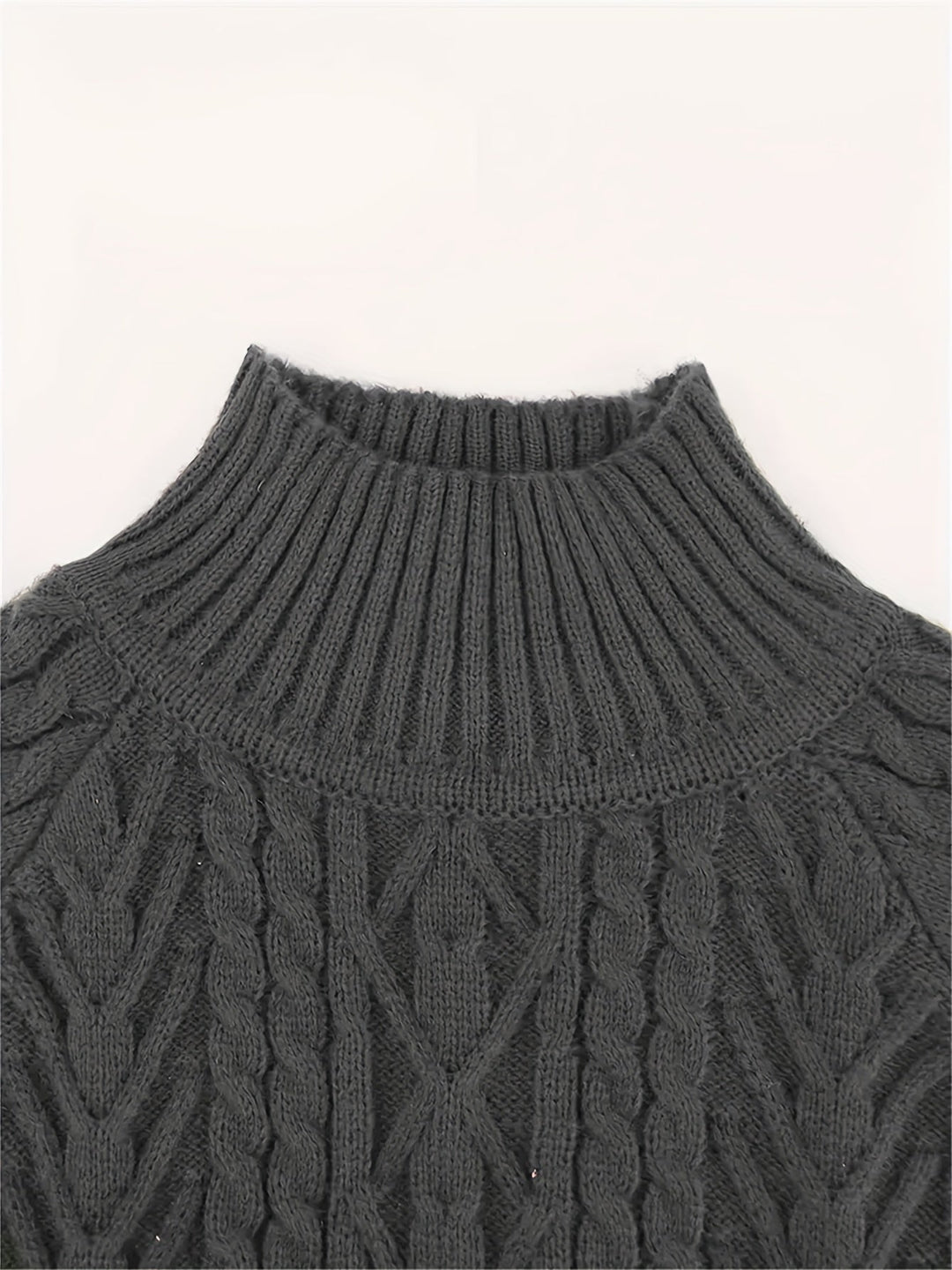Barbara | Polished Cable Knit Puff Sleeve Turtleneck Sweater