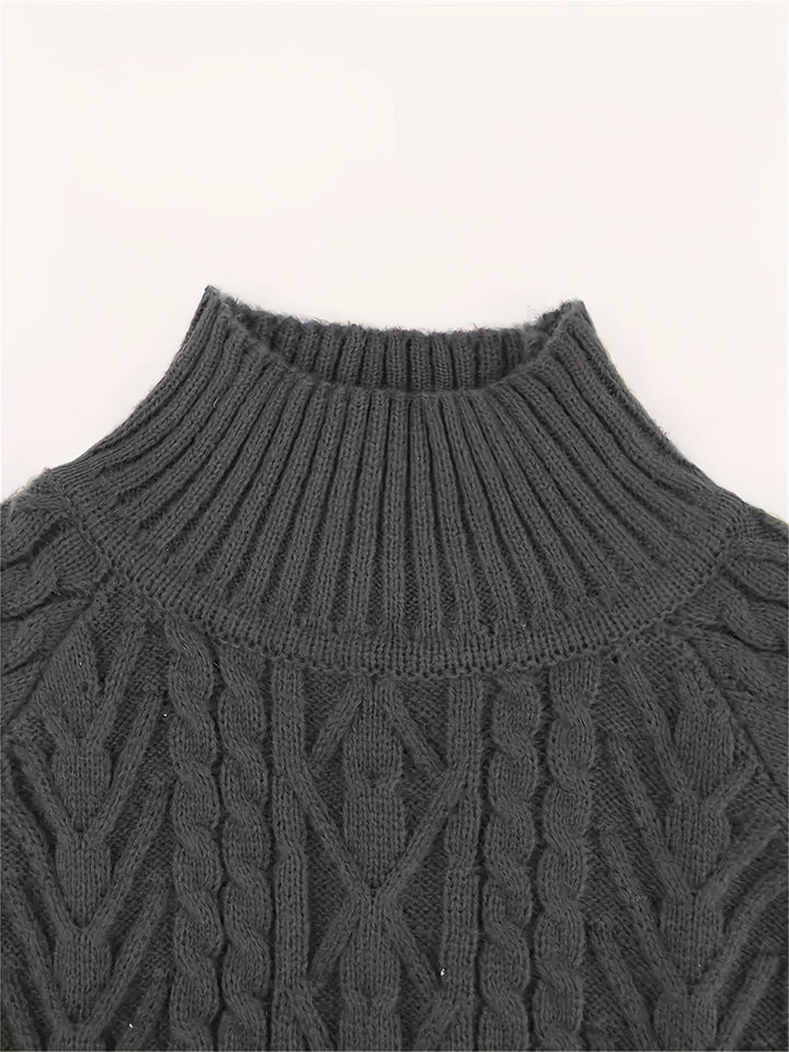Barbara | Polished Cable Knit Puff Sleeve Turtleneck Sweater