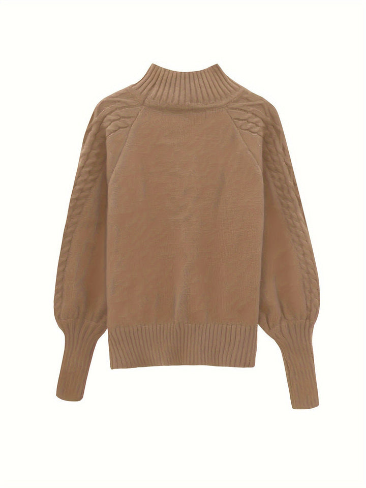 Barbara | Polished Cable Knit Puff Sleeve Turtleneck Sweater