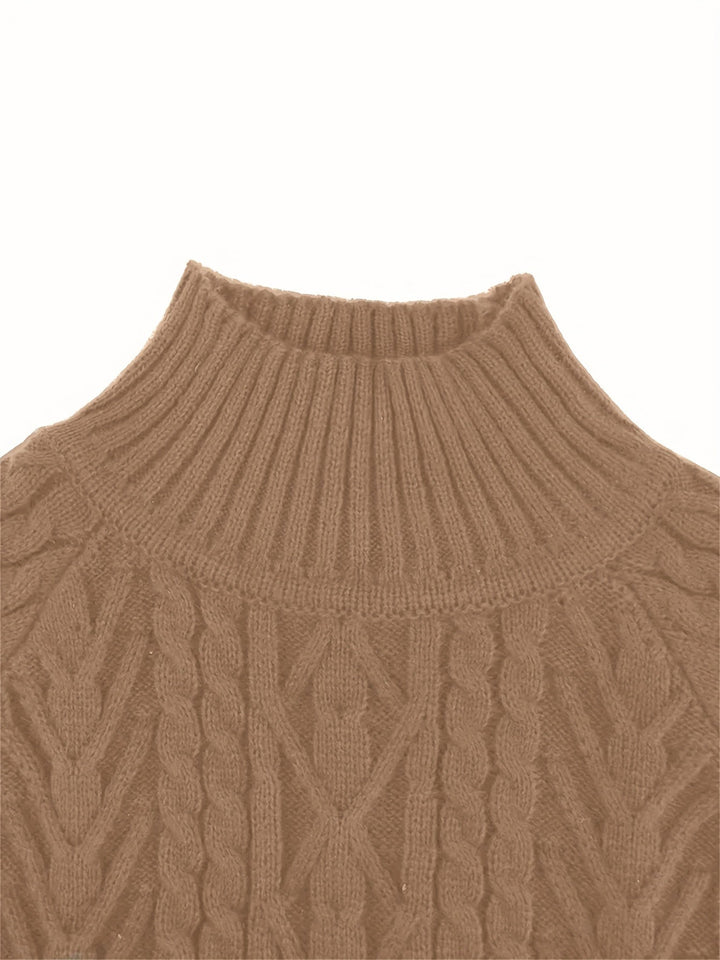 Barbara | Polished Cable Knit Puff Sleeve Turtleneck Sweater