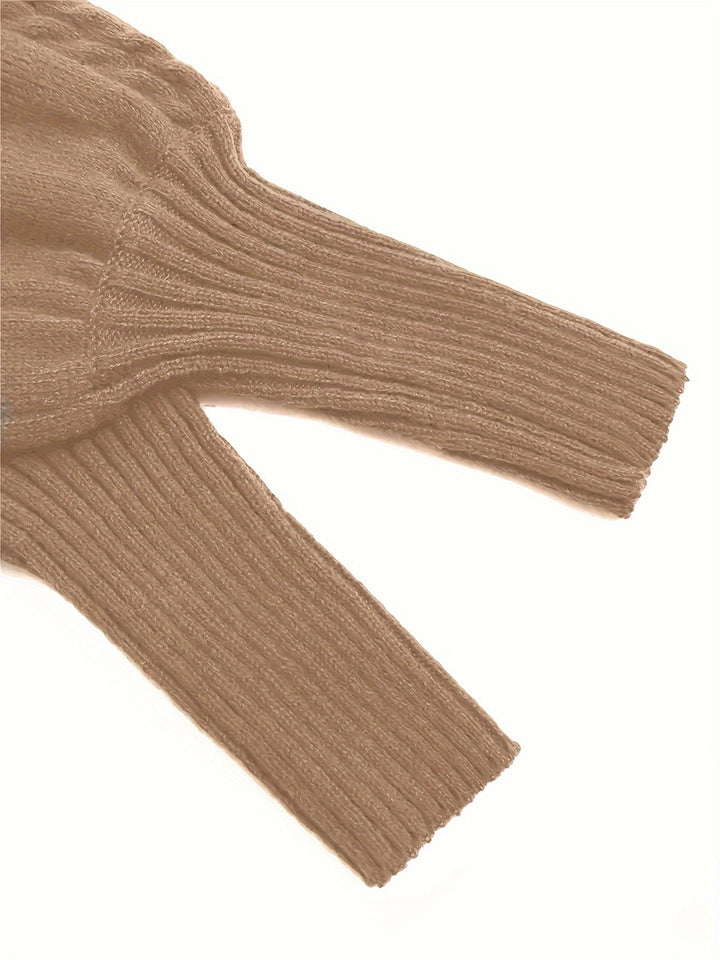 Barbara | Polished Cable Knit Puff Sleeve Turtleneck Sweater