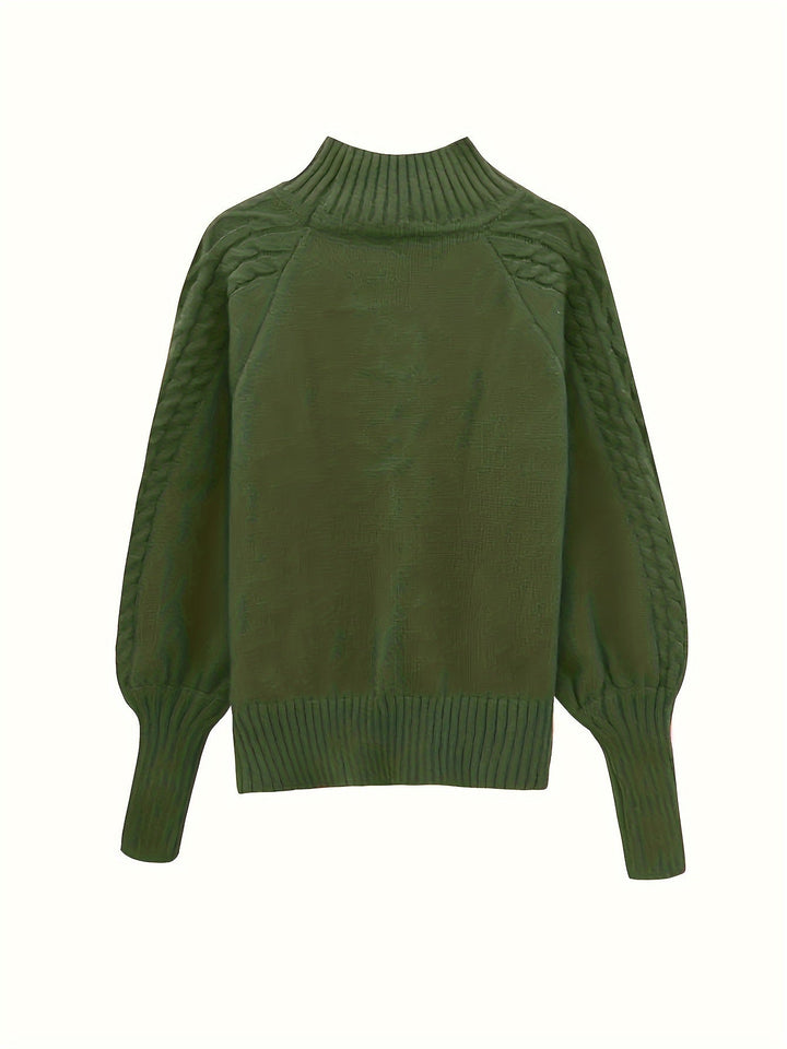 Barbara | Polished Cable Knit Puff Sleeve Turtleneck Sweater