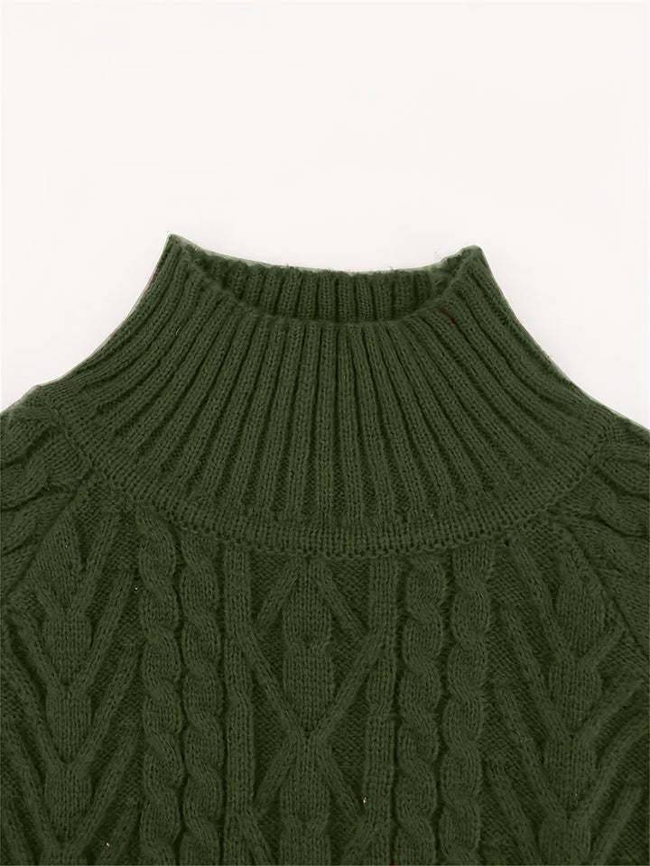Barbara | Polished Cable Knit Puff Sleeve Turtleneck Sweater