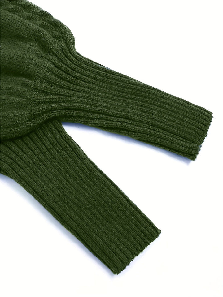 Barbara | Polished Cable Knit Puff Sleeve Turtleneck Sweater