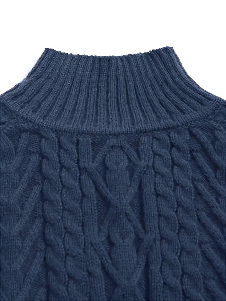 Barbara | Polished Cable Knit Puff Sleeve Turtleneck Sweater